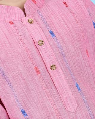 Pink woven linen boys-kurta-pyjama 5