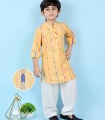 Yellow woven linen boys-kurta-pyjama