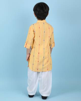 Yellow woven linen boys-kurta-pyjama 2