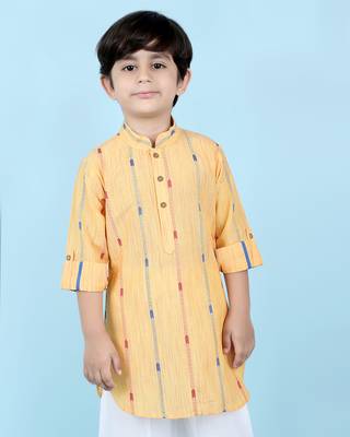 Yellow woven linen boys-kurta-pyjama 4