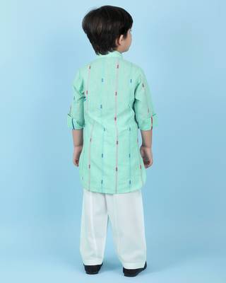 Green woven linen boys-kurta-pyjama 2