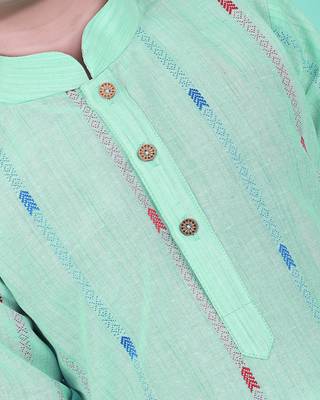 Green woven linen boys-kurta-pyjama 5