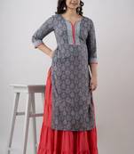 Women's Printed Cotton Straight Kurta in Light Blue