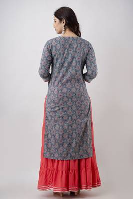 Women's Printed Cotton Straight Kurta in Light Blue 4