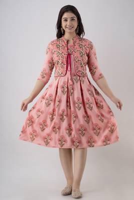 ftDiva Women's Rayon Printed Anarkali Kurta in Pink 2