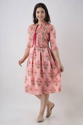 ftDiva Women's Rayon Printed Anarkali Kurta in Pink 3