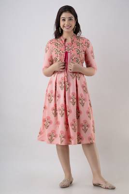 ftDiva Women's Rayon Printed Anarkali Kurta in Pink 1