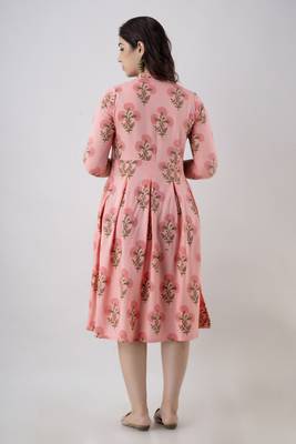 ftDiva Women's Rayon Printed Anarkali Kurta in Pink 4
