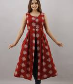 Women's Rayon Printed Frontslit Kurta in Maroon