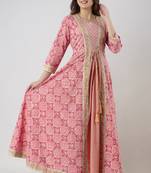 ftDiva Women's Rayon Printed Anarkali kurta in Pink
