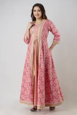 ftDiva Women's Rayon Printed Anarkali kurta in Pink 2