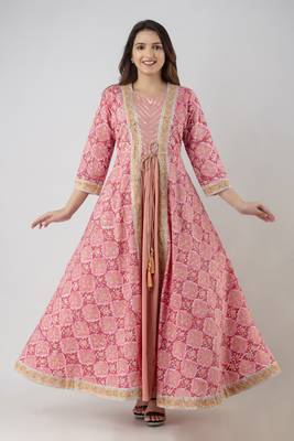 ftDiva Women's Rayon Printed Anarkali kurta in Pink 3