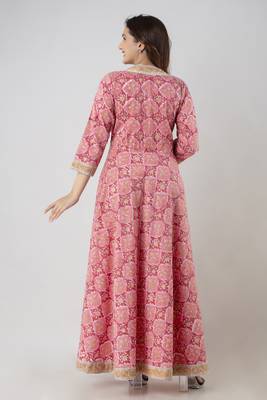 ftDiva Women's Rayon Printed Anarkali kurta in Pink 4