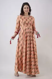 Women's Printed Anarkali kurta in Peach