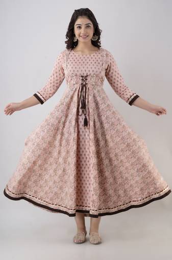 ftDiva Women's Rayon Printed Anarkali kurta in Pink