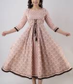 ftDiva Women's Rayon Printed Anarkali kurta in Pink