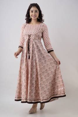 ftDiva Women's Rayon Printed Anarkali kurta in Pink 2