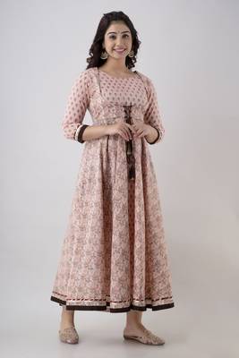ftDiva Women's Rayon Printed Anarkali kurta in Pink 3