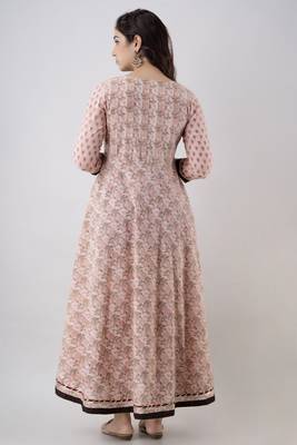 ftDiva Women's Rayon Printed Anarkali kurta in Pink 4
