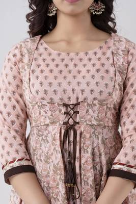 ftDiva Women's Rayon Printed Anarkali kurta in Pink 5