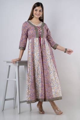 ftDiva Women's Floral Printed Anarkali kurta in Multicolor 2