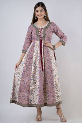 ftDiva Women's Floral Printed Anarkali kurta in Multicolor 3