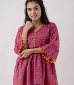 ftDiva Women's Cotton Floral Print Tunic in Dark Pink