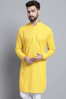 Yellow embroidered cotton men-kurtas 1