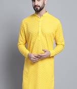 Yellow embroidered cotton men-kurtas