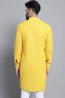 Yellow embroidered cotton men-kurtas 2