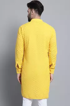 Yellow embroidered cotton men-kurtas