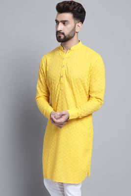 Yellow embroidered cotton men-kurtas 3