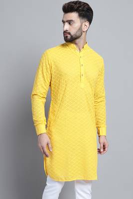 Yellow embroidered cotton men-kurtas 4