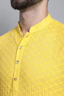 Yellow embroidered cotton men-kurtas