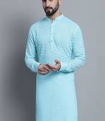 Blue embroidered cotton men-kurtas