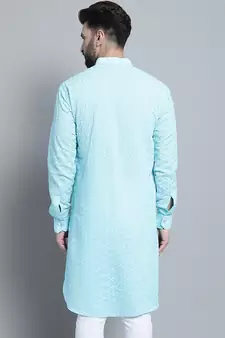 Blue embroidered cotton men-kurtas