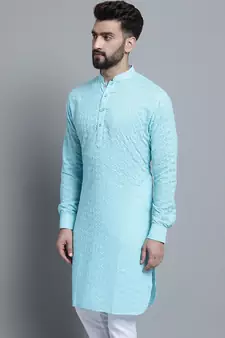 Blue embroidered cotton men-kurtas