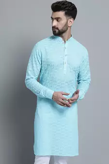 Blue embroidered cotton men-kurtas