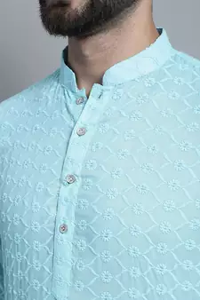 Blue embroidered cotton men-kurtas
