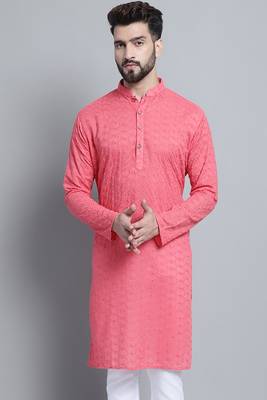 Red embroidered cotton men-kurtas 1