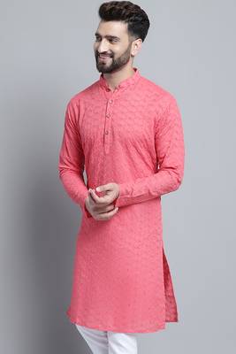 Red embroidered cotton men-kurtas 3