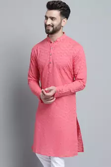 Red embroidered cotton men-kurtas