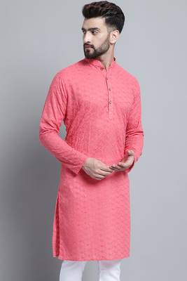 Red embroidered cotton men-kurtas 4