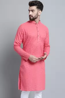Red embroidered cotton men-kurtas