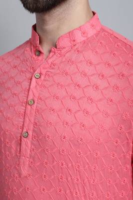 Red embroidered cotton men-kurtas 5