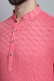 Red embroidered cotton men-kurtas