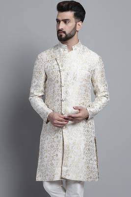 Men designer White sherwani with golden print by treemoda 3