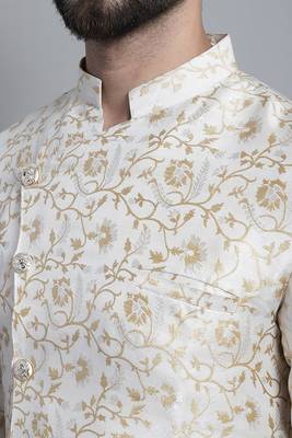 Men designer White sherwani with golden print by treemoda 5