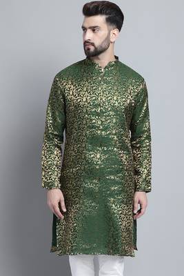 Green printed brocade silk men-kurtas 1