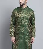 Green printed brocade silk men-kurtas